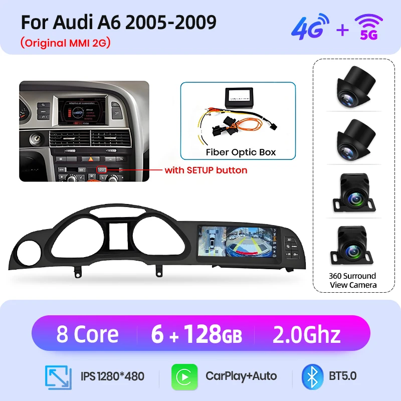 Junsun 8.8 Inch Draadloze CarPlay Andorid Auto Radio Multimedia Voor Audi A6 C6 4F 2005-2011 MMI 2G 3G GPS Navigatie Stereo