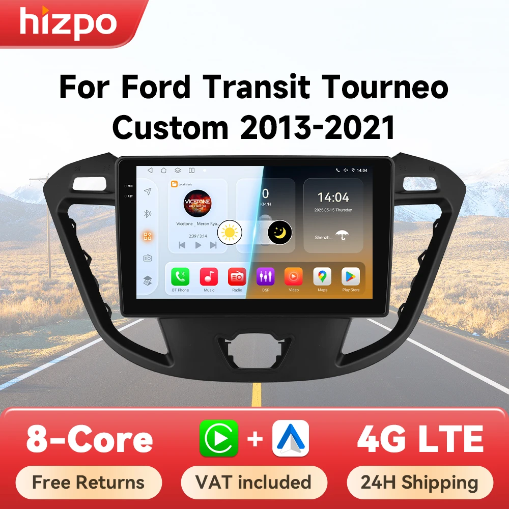 Hizpo 2din Autoradio Radio Per Ford Transit Tourneo Personalizzato 2013 - 2021 4G Auto Multimedia GPS Wireless CarPlay Android Auto 6115