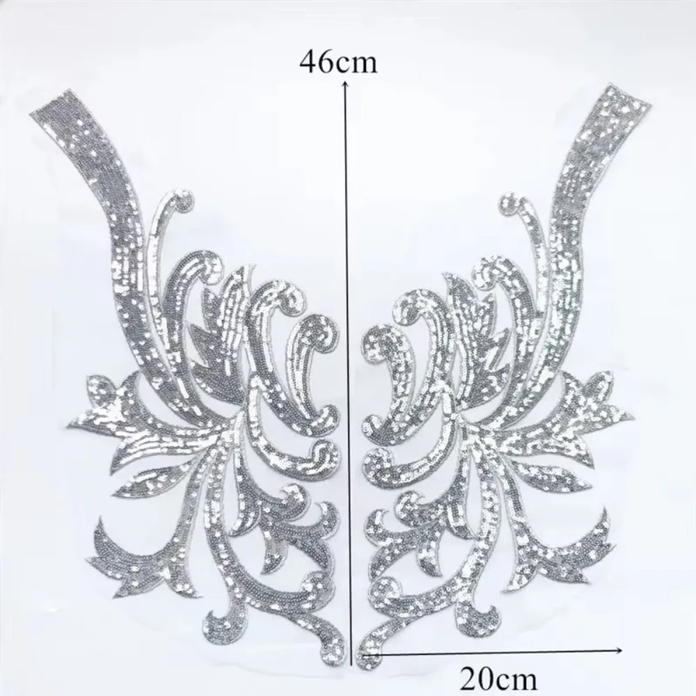 Modische Elegante 40*19CM Pailletten-Applikationen 3D-Blumen-Spitzenstickerei Nähzubehör Gold Silber Rot Aufnähbare Aufnäher