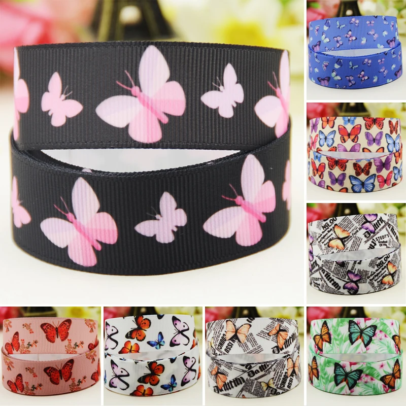 22mm 25mm 38mm 75mm butterfly cartoon printed Grosgrain Ribbon party decoration 10 Yards satin ribbons