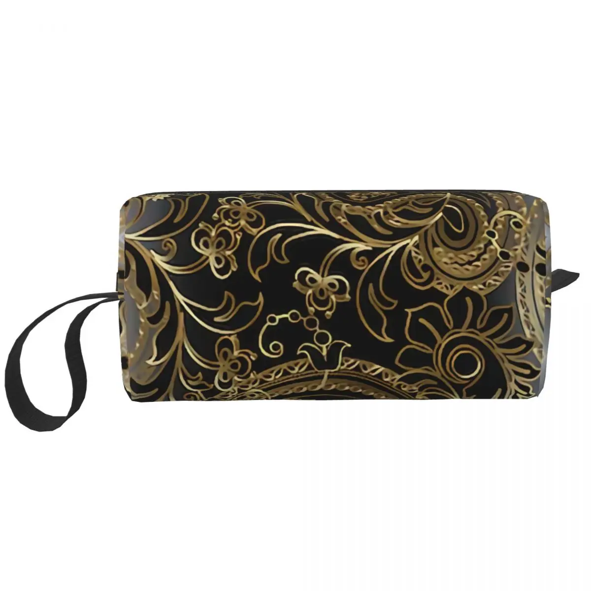 

Thuth Vintage 3D Gold And Black Paisley Flowers Leaves Cosmetic Bag Makeup Toiletry Organizer Ladies Beauty Storage Dopp Kit