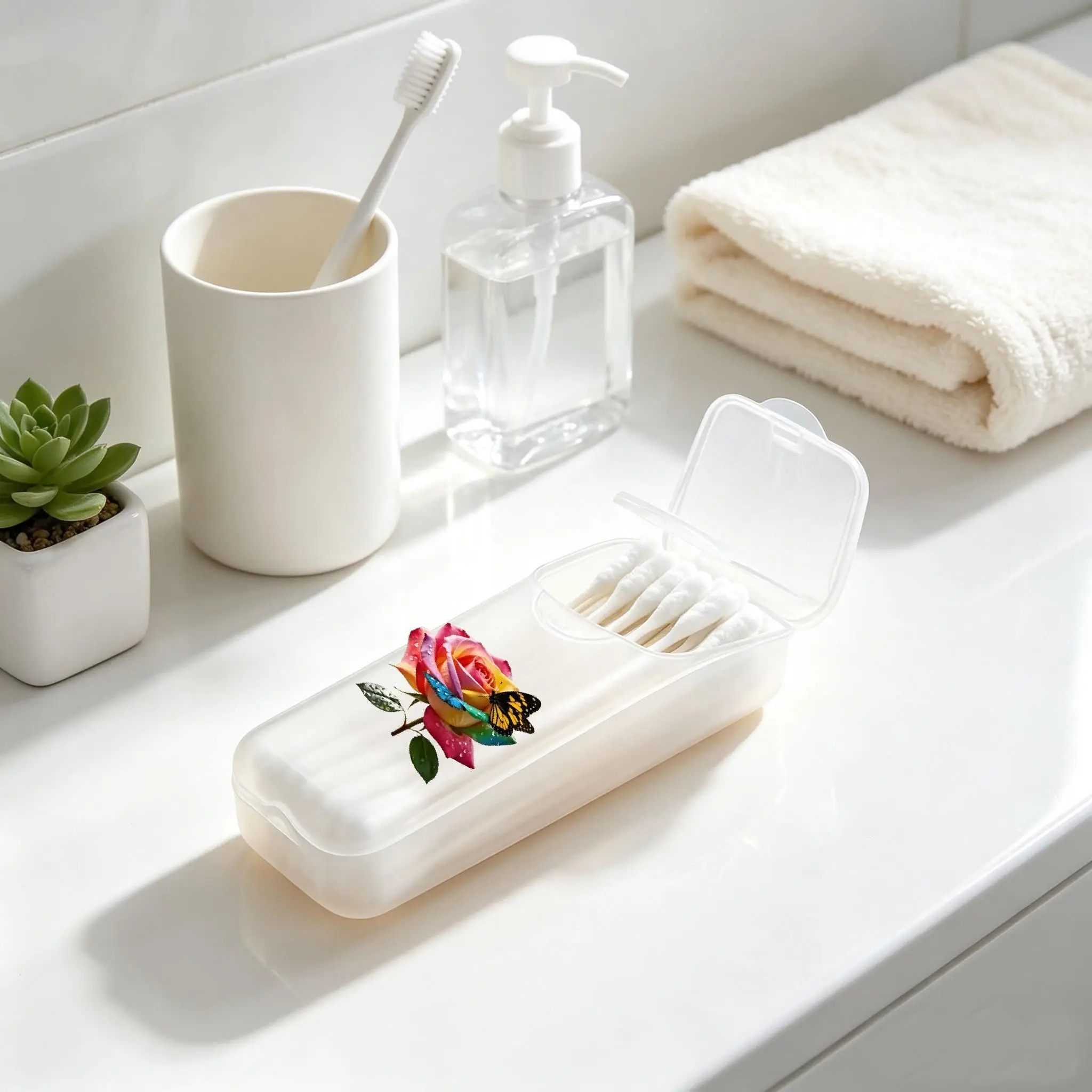 Rose & Butterfly Mini Storage Box, Travel Pill & Capsule Case, Food-Grade PP Container for Toothpicks, Dental Floss, Small Parts