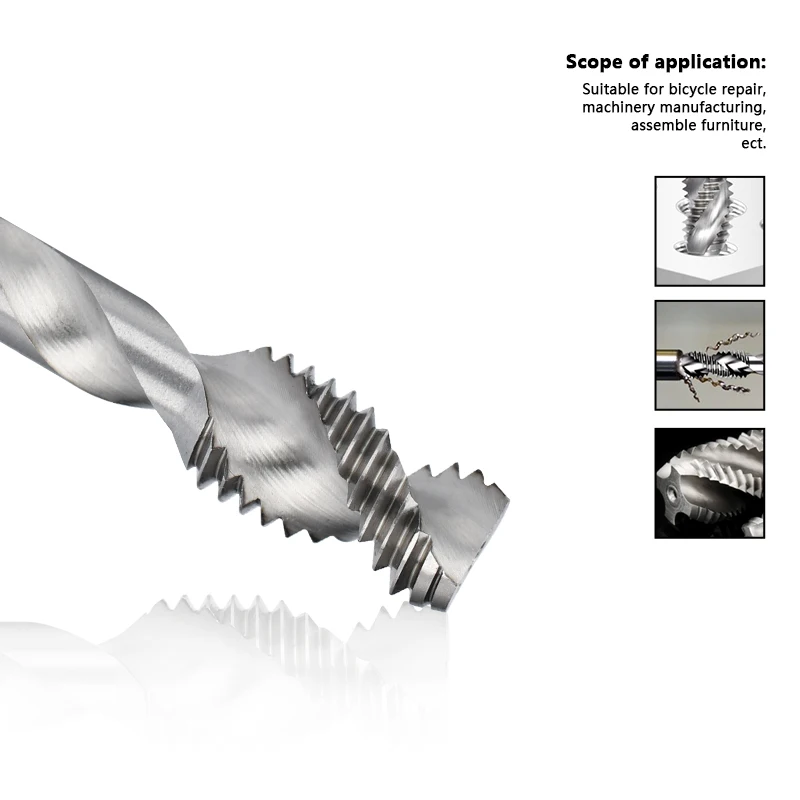 XCAN Metric Tap HSS Spiral Tap M3 M4 M6 M10 M12 Two Edge Screw Tap for Aluminum Non-Ferrous Metals processing Blind Holes