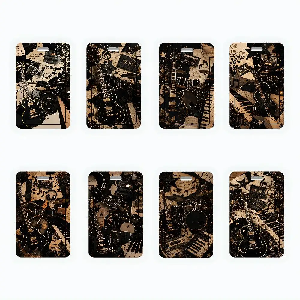 Retro Rock Music Style ID Badge Holder Neck Strap Pendant Door Card Holders Lanyards Credential Holder, Durable PVC Material