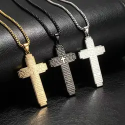 HNSP Cross Pendant Necklace For Men Bible Verse 316L Stainless Steel Religious Jewelry Christian Amulet