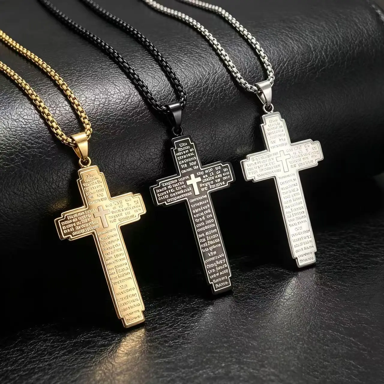 Naszyjnik z krzyżykiem HNSP dla mężczyzn, werset biblijny, stal nierdzewna 316L, biżuteria religijna, chrześcijański amulet