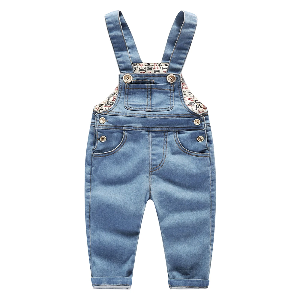 

KIDSCOOL SPACE Baby Children Boys Girls Casual Jean Overalls Toddler Slim Letter Lining Denim Bodysuit Jumpsuit Clothing