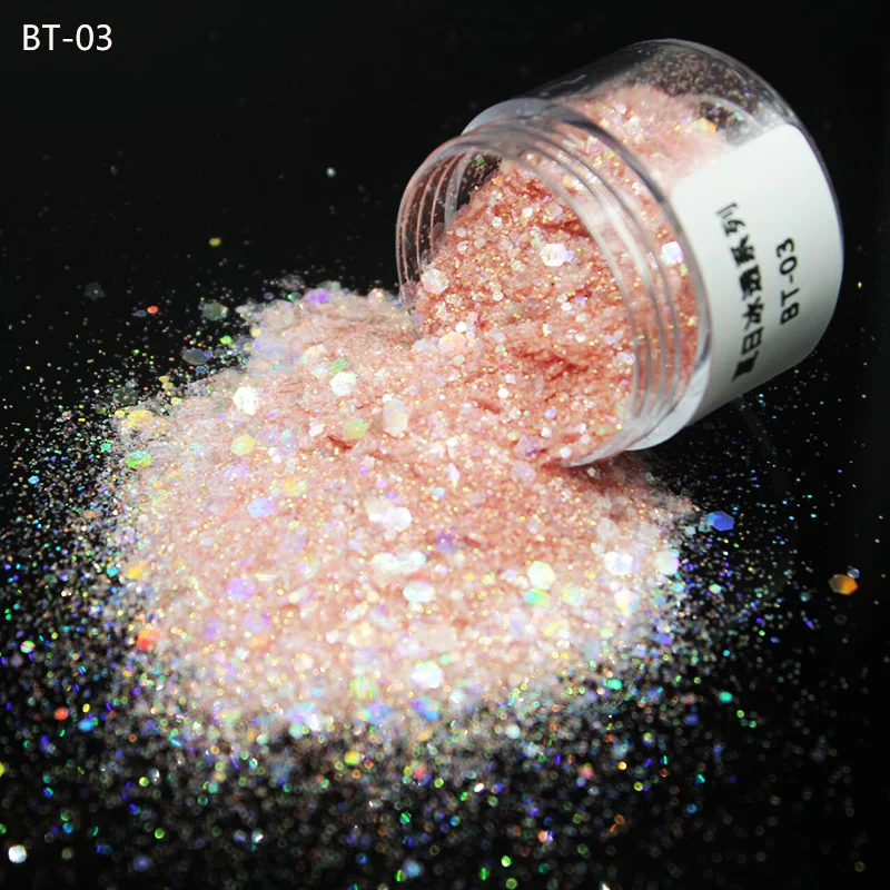 50g/bag Sparkly Iridescent Sequins Nail Glitter Holographic White Hexagon Nail Art Flakes Powder Ice Series Nail Art Decoration