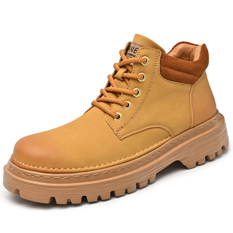 

VIPOL 2025 New style yellow boots outdoor men's hiking boots high-top height-increasing British-style durable work shoes