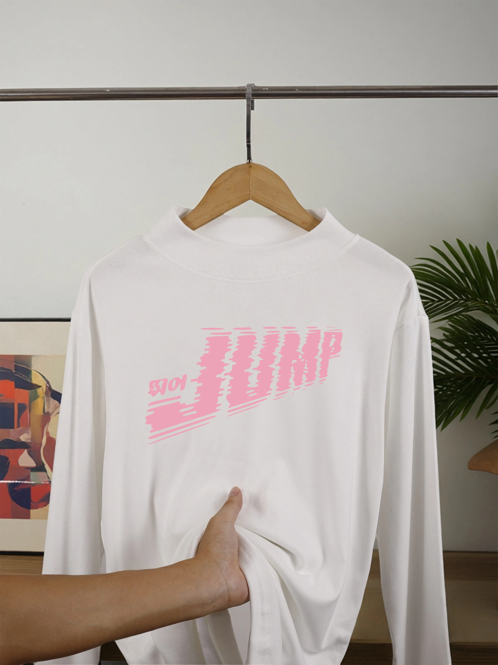 لا القفز في البحر الطباعة المرأة موضة المخملية الصوف تي شيرت مريح البلوفرات الناعمة أساسيات الخريف المحملة كل مباراة رداء علوي غير رسمي #3