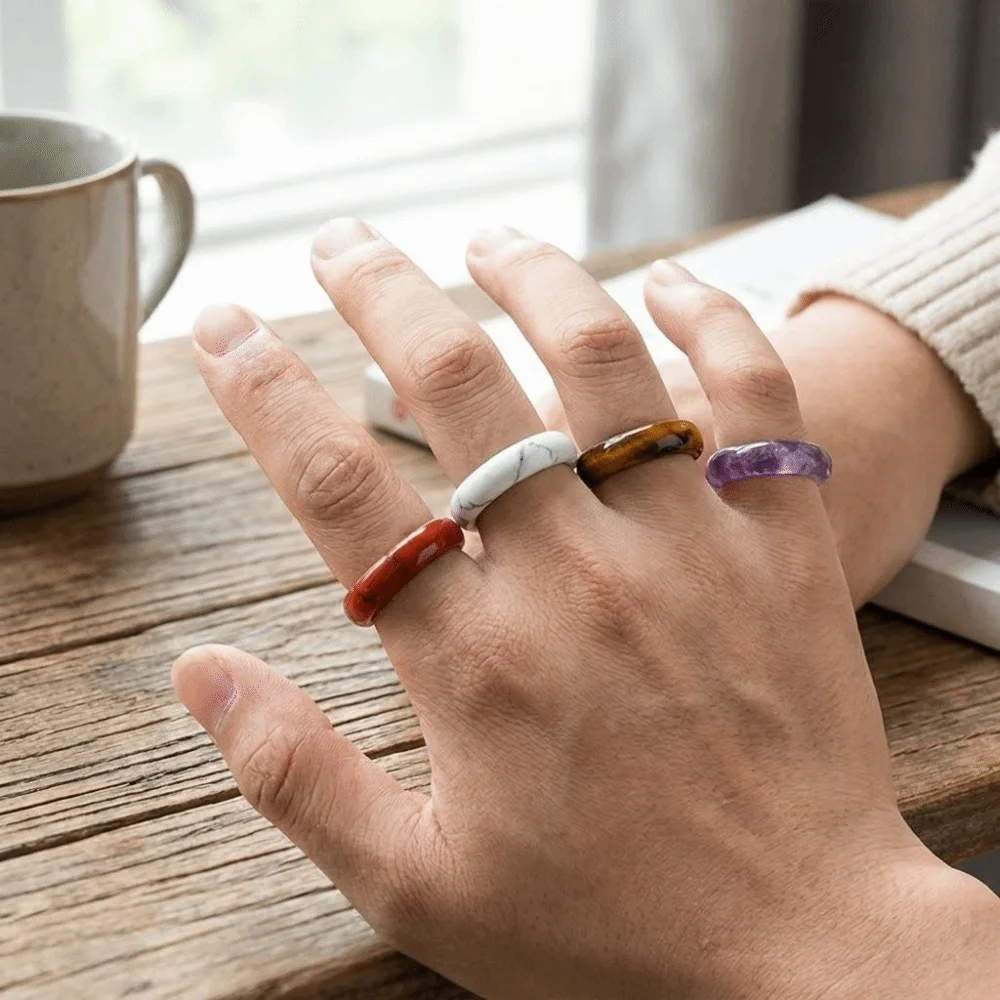 Finger Ring Elegant Crystal Stone Band Rings Natural Crystal Obsidian Stone Minimalist Ring Solid Design All-match Jewelry Men