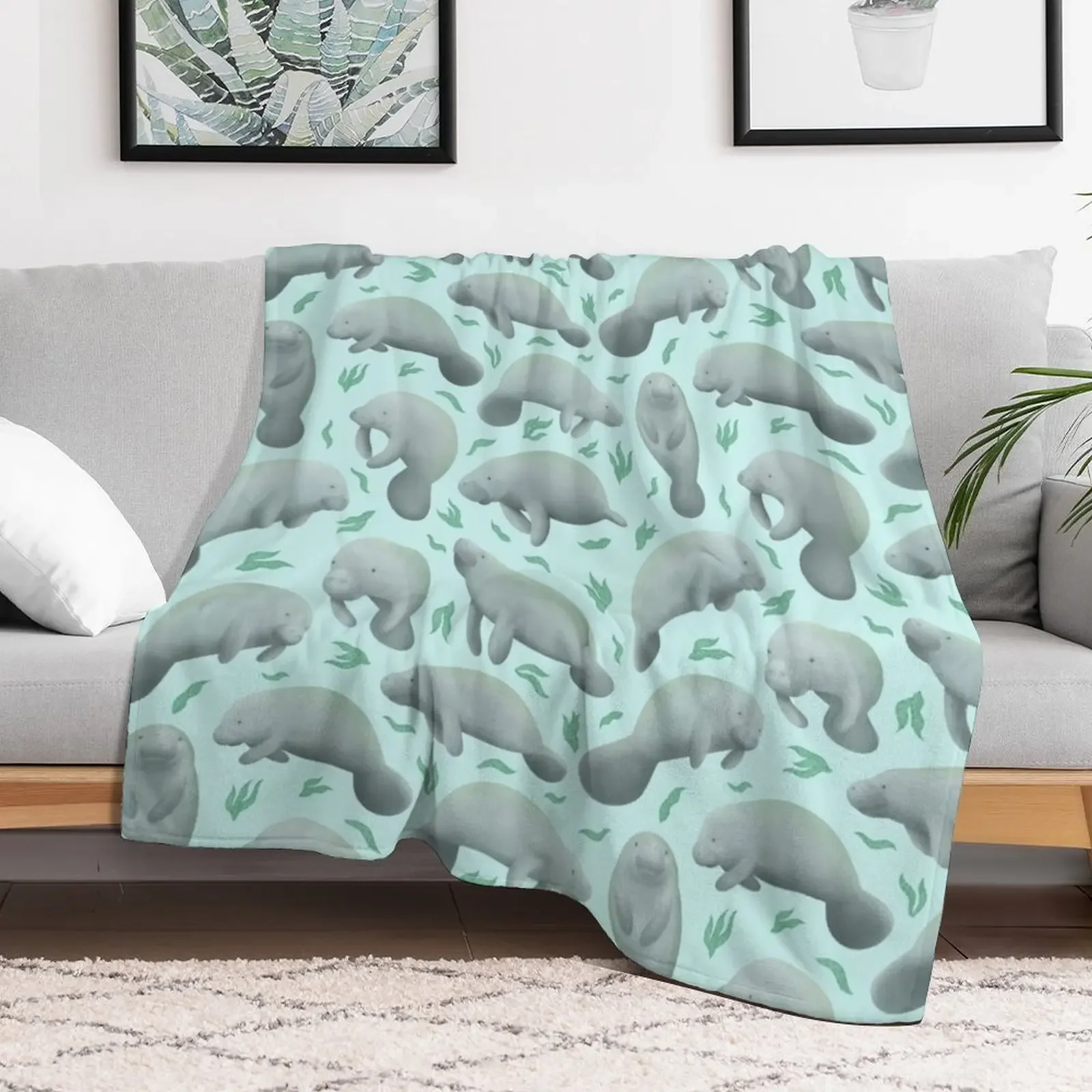 manatees (blue) Throw Blanket warm winter Nap Multi-Purpose Summer Beddings Blankets