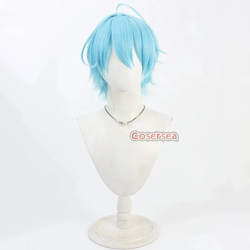 Cosersea Nagisa سمك السلمون المرقط تأثيري الباروكات الظاهري YouTuber Nagisa سمك السلمون المرقط 30 سنتيمتر قصيرة مستقيم الضوء الأزرق الرجال شعر مستعار مقاومة للحرارة