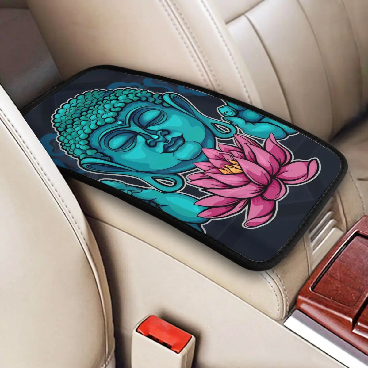 Shows Buddha Sutra And The Lotus Car Accessories Car Handrail Box Cushion Custom Print Non-slip Car Armrest Cover