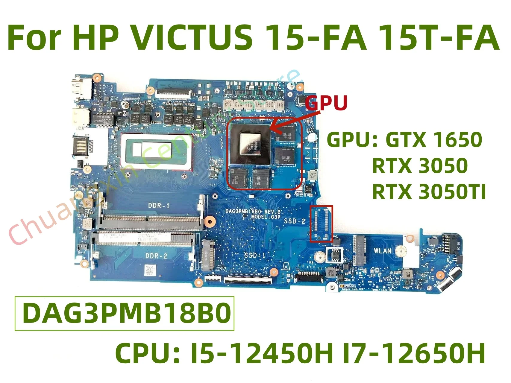 

Материнская плата DAG3PMB18B0 для ноутбука HP VICTUS 15-FA 15T-FA Процессор: I5-12450H I7-12650H GPU: GTX 1650/RTX 3050 4 ГБ 100% тест ок
