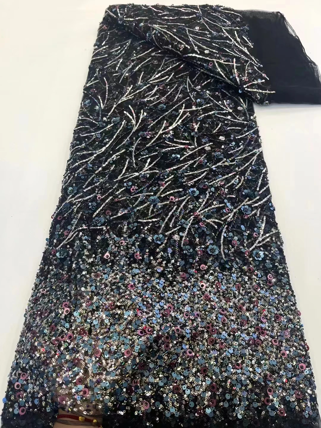 

Luxury African Sequins Beaded Lace Fabric 2024 High Quality Groom Nigerian Wedding Bridal Embroidery French Tulle Sewing Xc