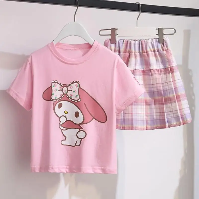 Anime My Melody Girl Preppy Jk Suit Kawaii Cinnamoroll Student Short Sleeve Fashion Pleated Skirt Summer Children's Clothes Gift