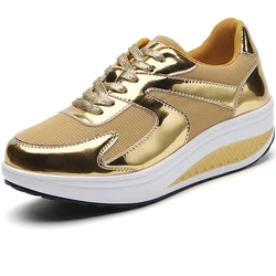 Thick Sole Women Casual Shoes Breathable Fashion Sneakers Female Walking Shoes Zapatos Mujer Gold Womens Shoes Girls Big Size 42