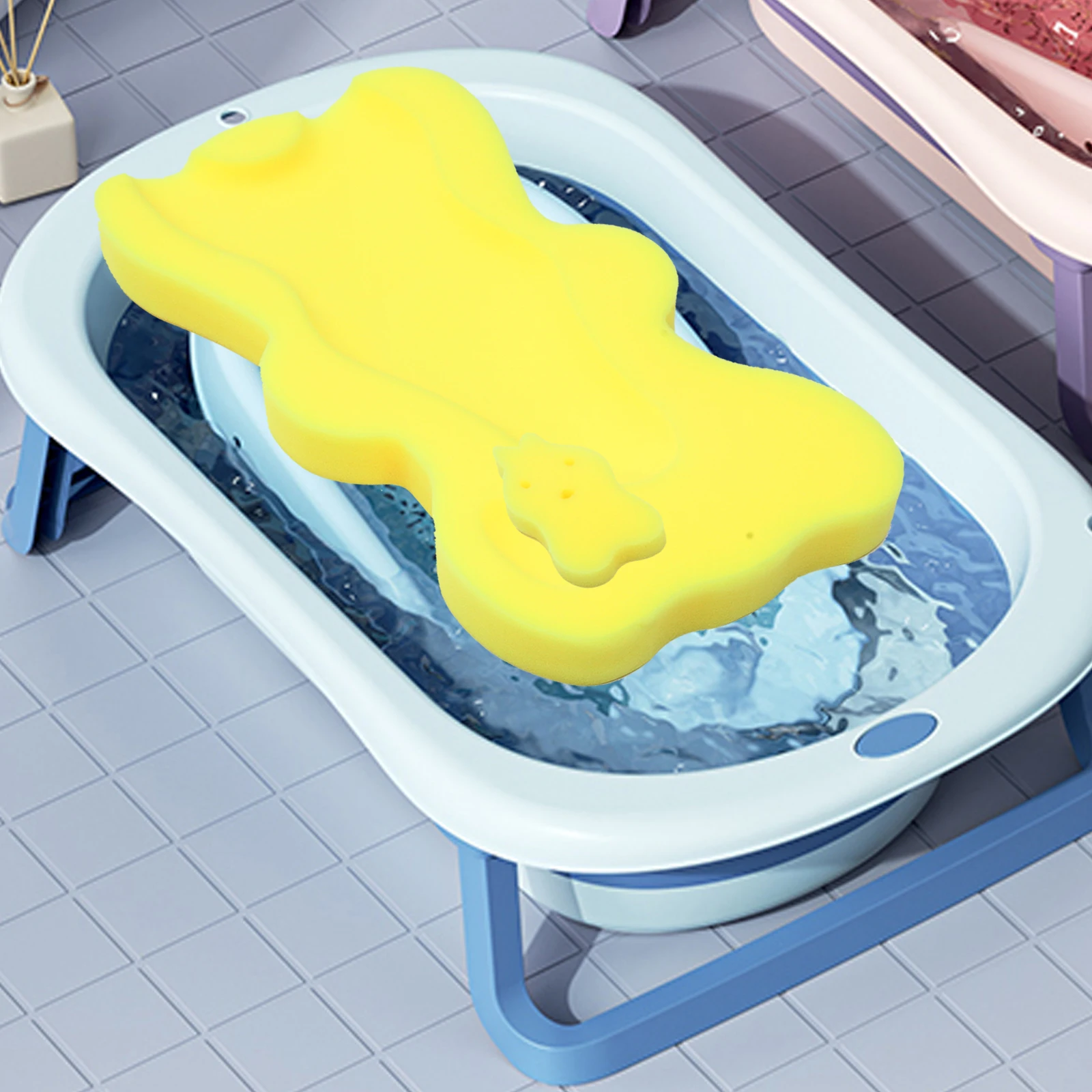 

1Pcs Baby Bath Sponge Mat Yellow Soft Non-Slip Newborn Bathing Cushion for Comfortable Infant Bathtime Support Baby Bath Mat