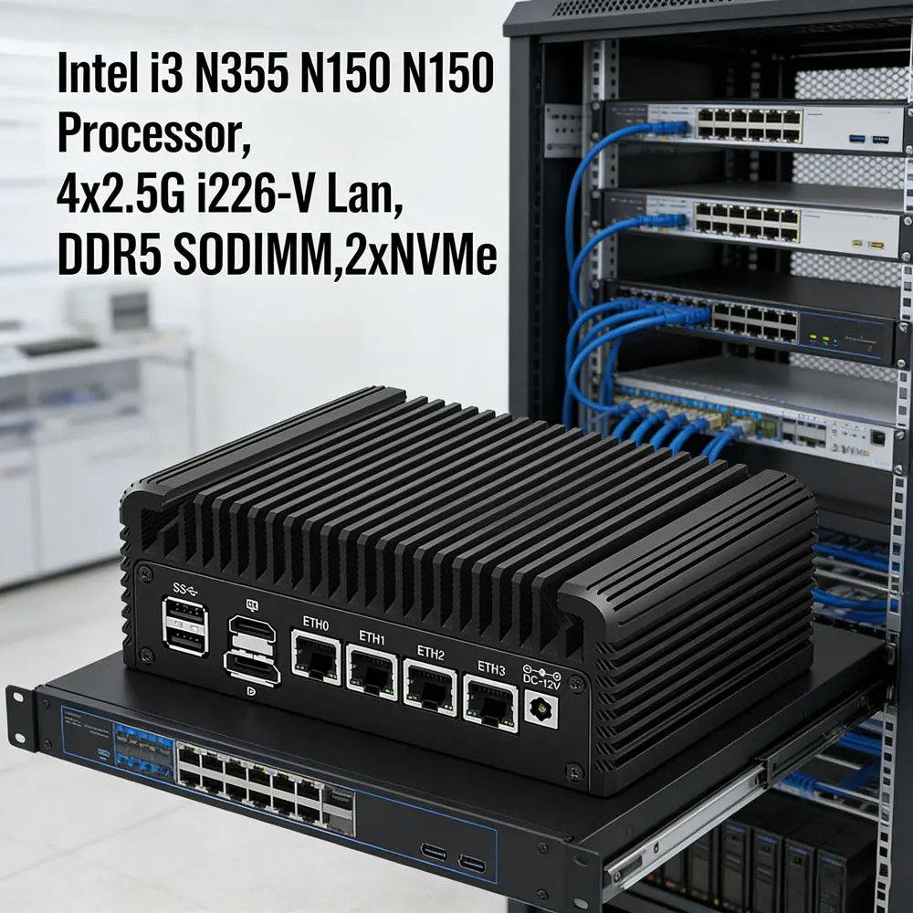 

2.5GbE Firewall Appliance Mini PC Intel i3 N355 N305 N200 N150 4xIntel I226V Nics Fanless Router Barebone Support PFsense AES-NI