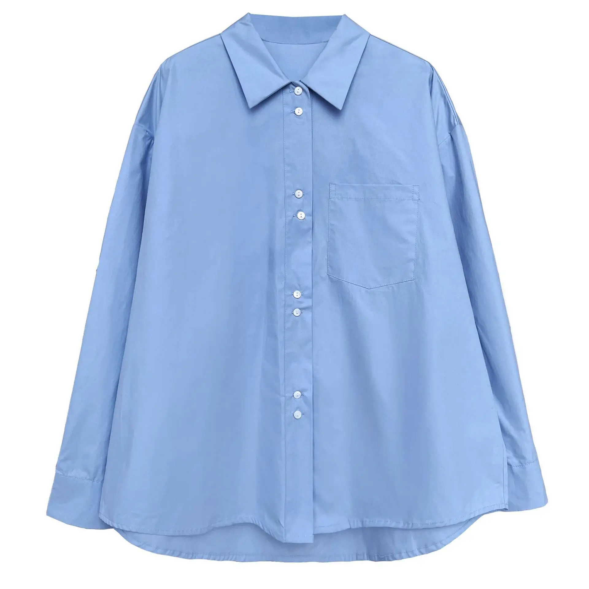 Spring French casual simple solid color shirt female lazy loose silhouette design layered shirt