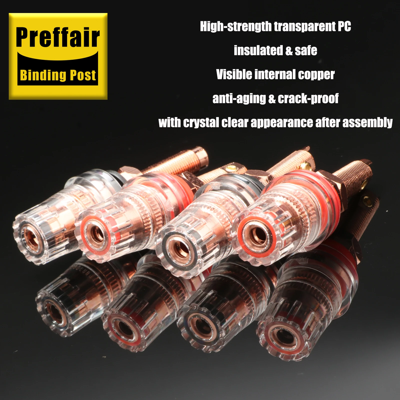 4Pcs Pure Copper Crystal Banana Binding Post 4mm Socket Screw Lock Speaker Amplifier Terminal Red Black BP1113