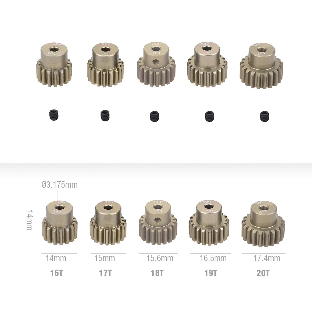 32DP 3.175/5mm 12T 13T 14T 15T 16T 17T 18T 19T 20T 21T Metalowa przekładnia silnika zębnika do 1/8 1/10 RC Car Wltoys HSP Brushed Brushless