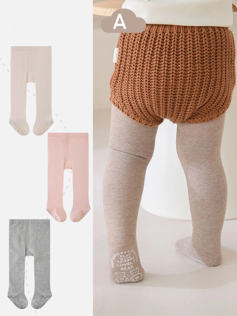 Spring Cotton Kids Baby Pantyhose 0-6T Solid Girls Stretchy Leggings for Outerwear Non-slip Children Skinny Tights Pants