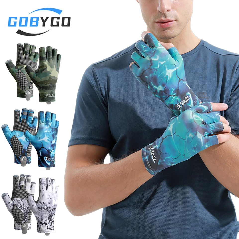 

GOBYGO 1Pair Fishing Gloves Anti-skid Half Finger Gloves Outdoor Riding Sunscreen Exposed Finger High Elastic Ice Silk Gloves