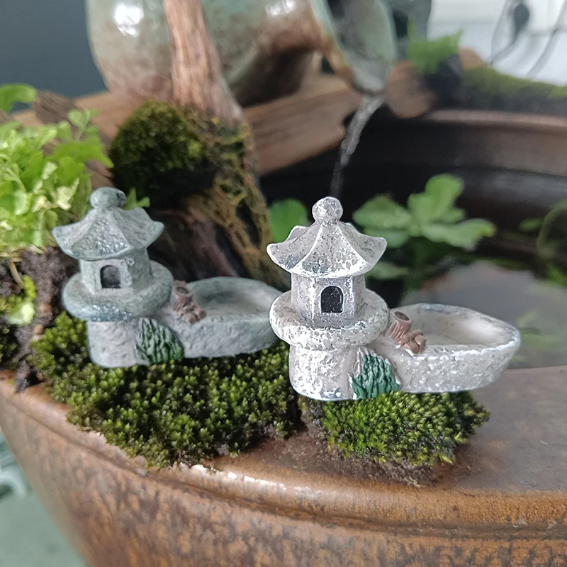 Mini Retro Pond Tower Resin Craft Fairy Garden Decor Figurines Toys DIY Miniatures Terrarium Micro Landscape Home Ornaments