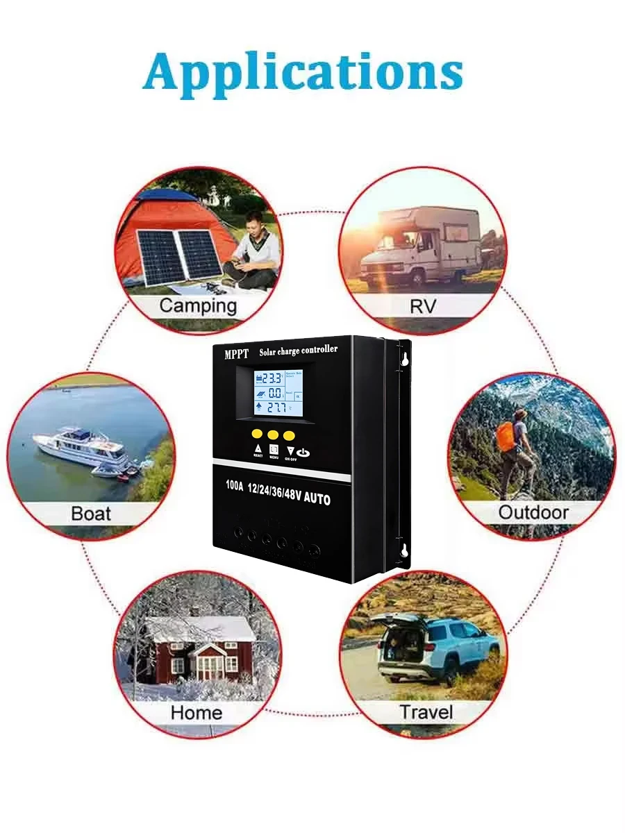 Y&H MPPT 60A 80A 100A Solar Charge Controller 12V 24V 36V 48V Battery Charging Smart Regulator for Lead Acid/Lithium Batteries