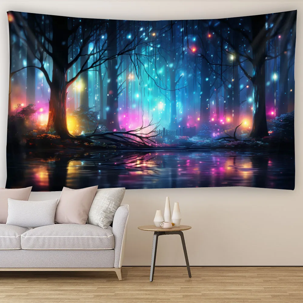 

Mysterious glowing forest tapestry dreamy landscape home fabric hanging painting living room dormitory decoration wall hanging