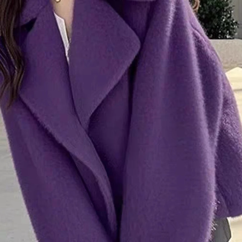 ใหม่ 2025 ฤดูใบไม้ผลิผู้หญิงเกาหลีสไตล์แฟชั่นอเนกประสงค์Faux Lambขนสัตว์Warm Fur Coatแขนยาวสีม่วงSlimming Chic Jacket