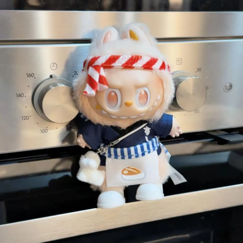 

Labubu 1st-3rd Gen 15/17cm Doll Japanese-Style Workwear Set Striped Headscarf Kimono-Like Top Sushi-Print Apron & Mini Plush