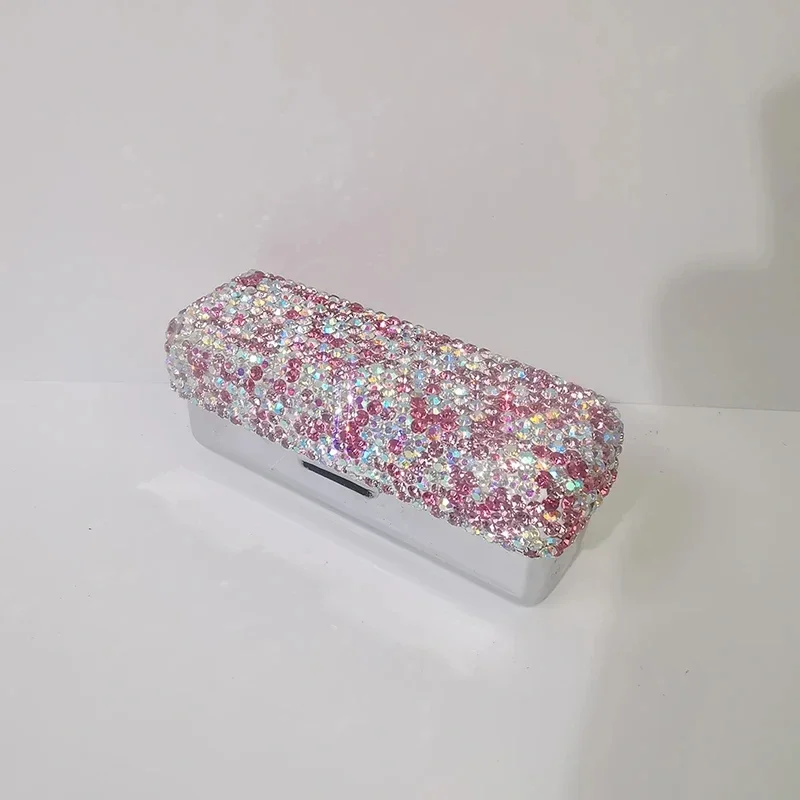 Sparkling Rhinestone Metal Lipstick Box With Mirror Portable Travel Lipstick Case Jewelry Box Mini Lipstick Storage Girl Gift