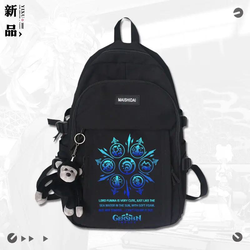 Anime GS Impact Game Merchandise Collaboration Casual Travel Backpack Fashion Furina Focalors Student Unisex Laptop Bag