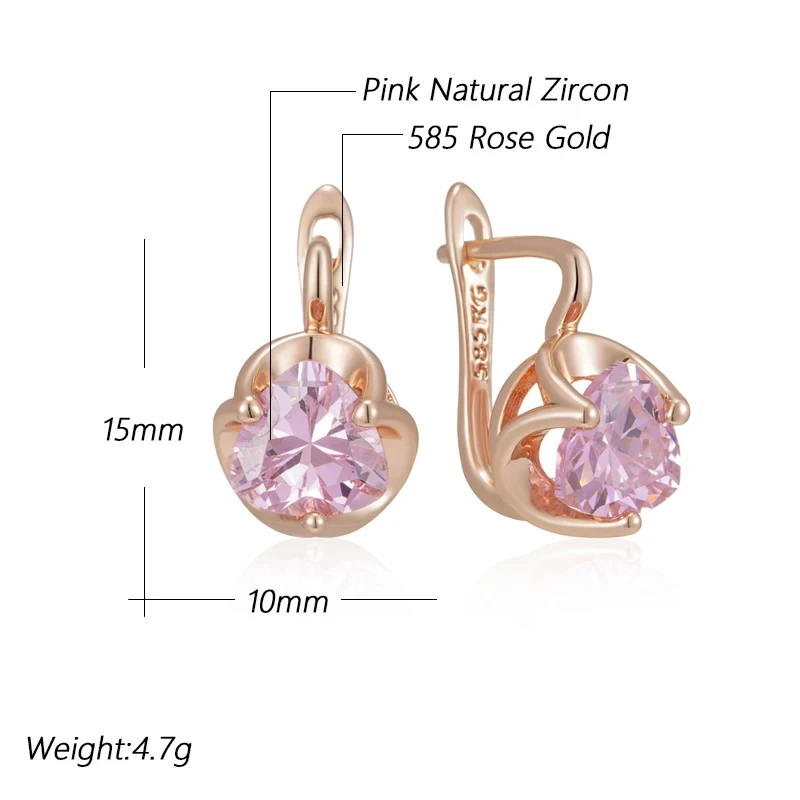 Wbmqda Geometric Pink Stone Small Earrings For Women 585 Rose Gold Color Wedding Party Shiny Jewelry Accessories