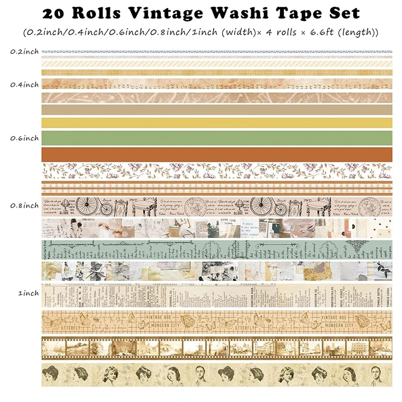 20 Stück Retro Washi Tape Set Masking Tape Briefpapier Journal liefert Gitter Scrap booking dekorative Klebeband