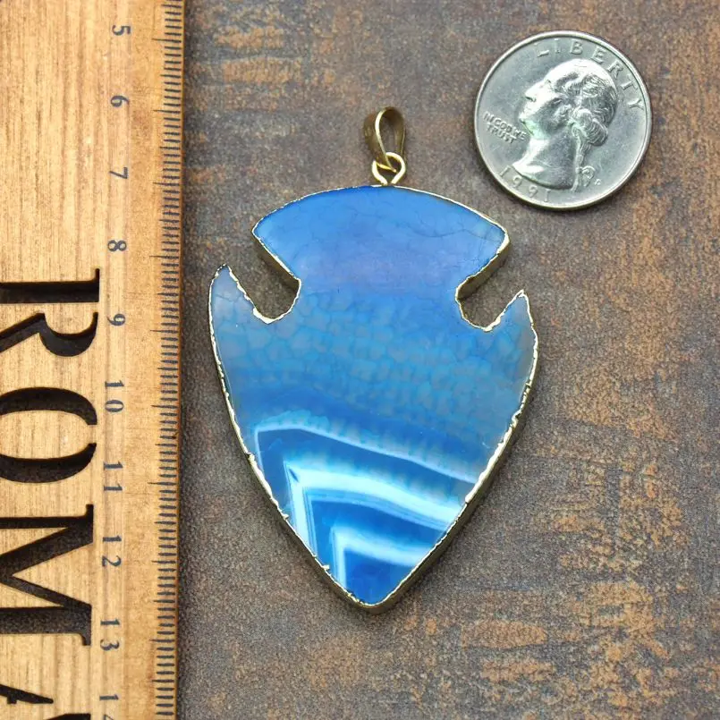10Pcs Copper Blowout Agate Pendant Arrow Head Point Gold Color Dark Blue Approx 60x45mm Jewelry Special Gift For Women