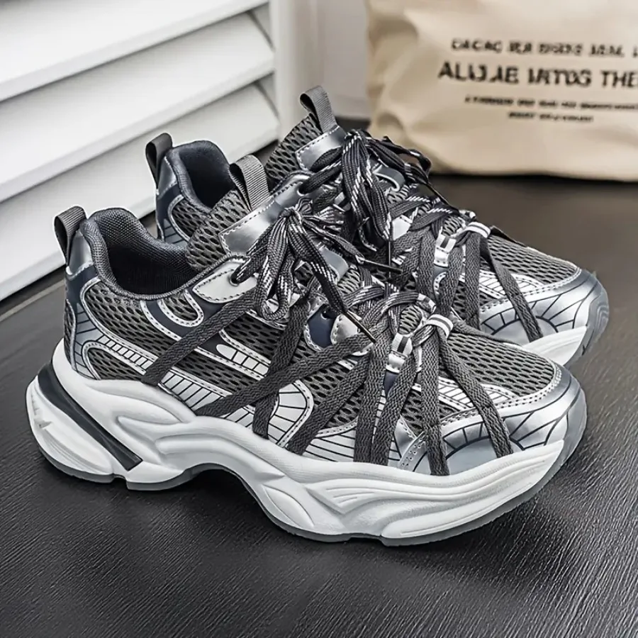 

New Men'S Thick-Soled Height-Increasing Dad Shoes Mesh Splicing Trendy Sports Shoes Street Retro Breathable Casual Footwear