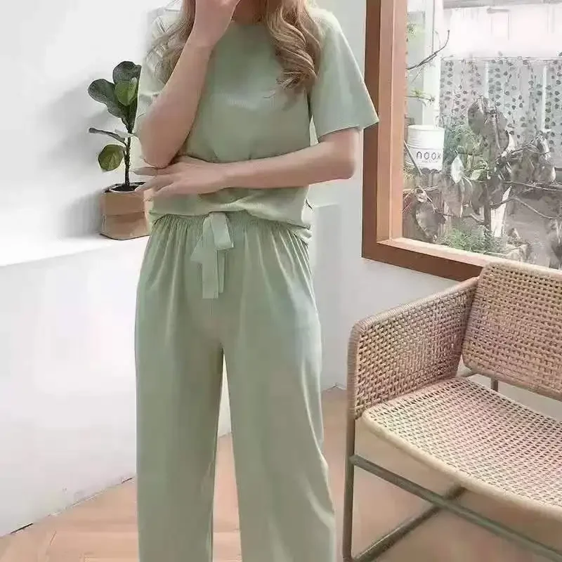 Women'S Pajamas Set 2 Piece Summer Soft Nightwears For Ladies Casual Breathable Short-Sleeved Ice Queen Suits Dressing Gown New