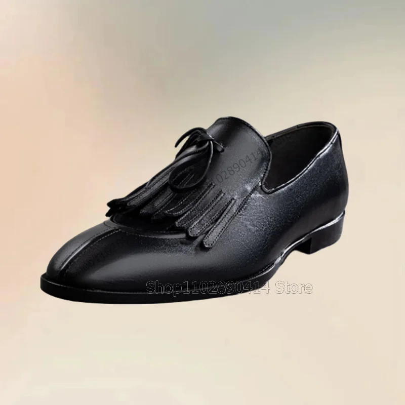 

Black Tassels Decor Sewing Design Men Shoes Fashion Slip On Male Shoes Luxurious Handmade Party Banquet Office Men Dress Shoes