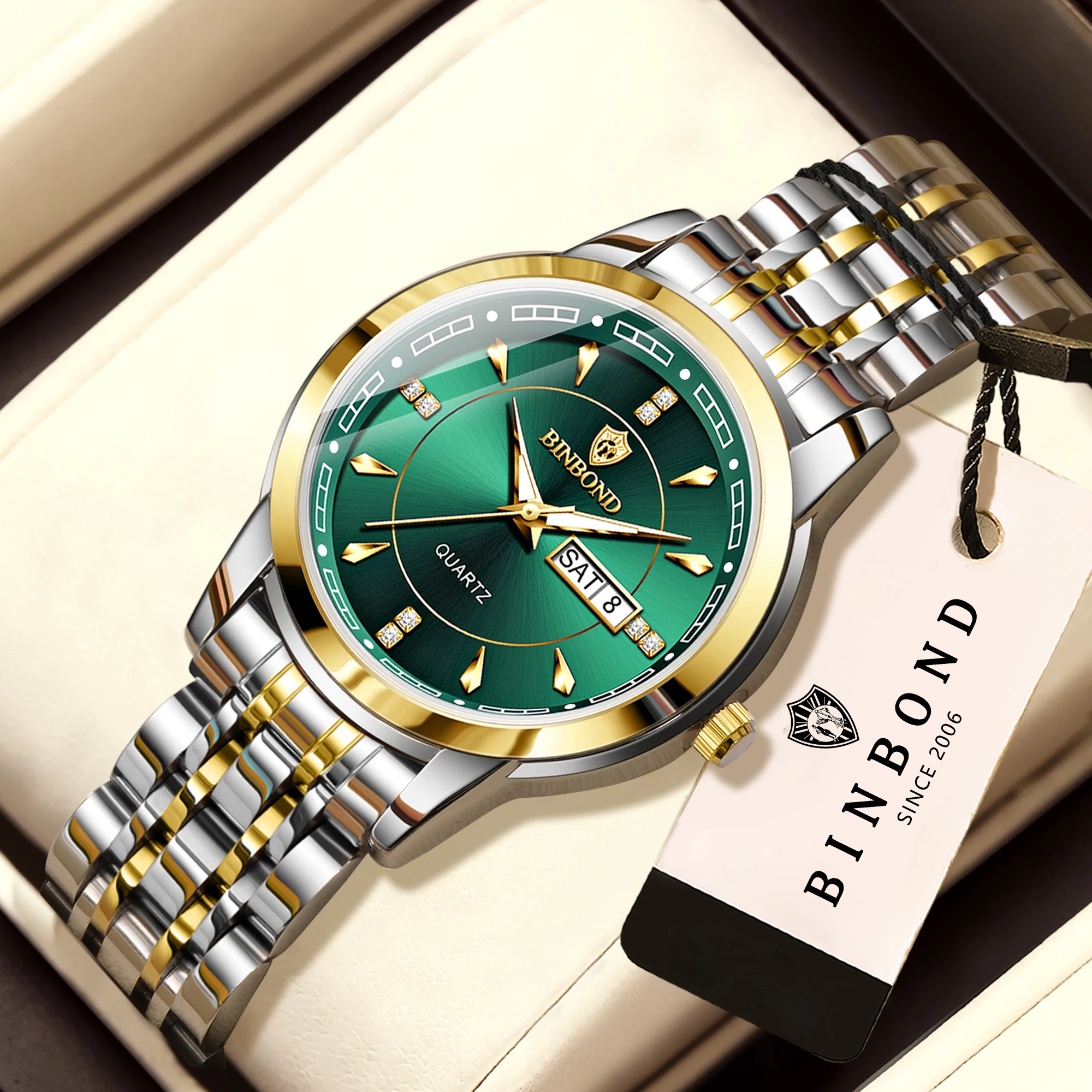 

BINBOND Sturdy Luxury Quartz Watches For Women Luminous Waterproof Accurate Auto Date Week Display Ladies Watch Female Reloj