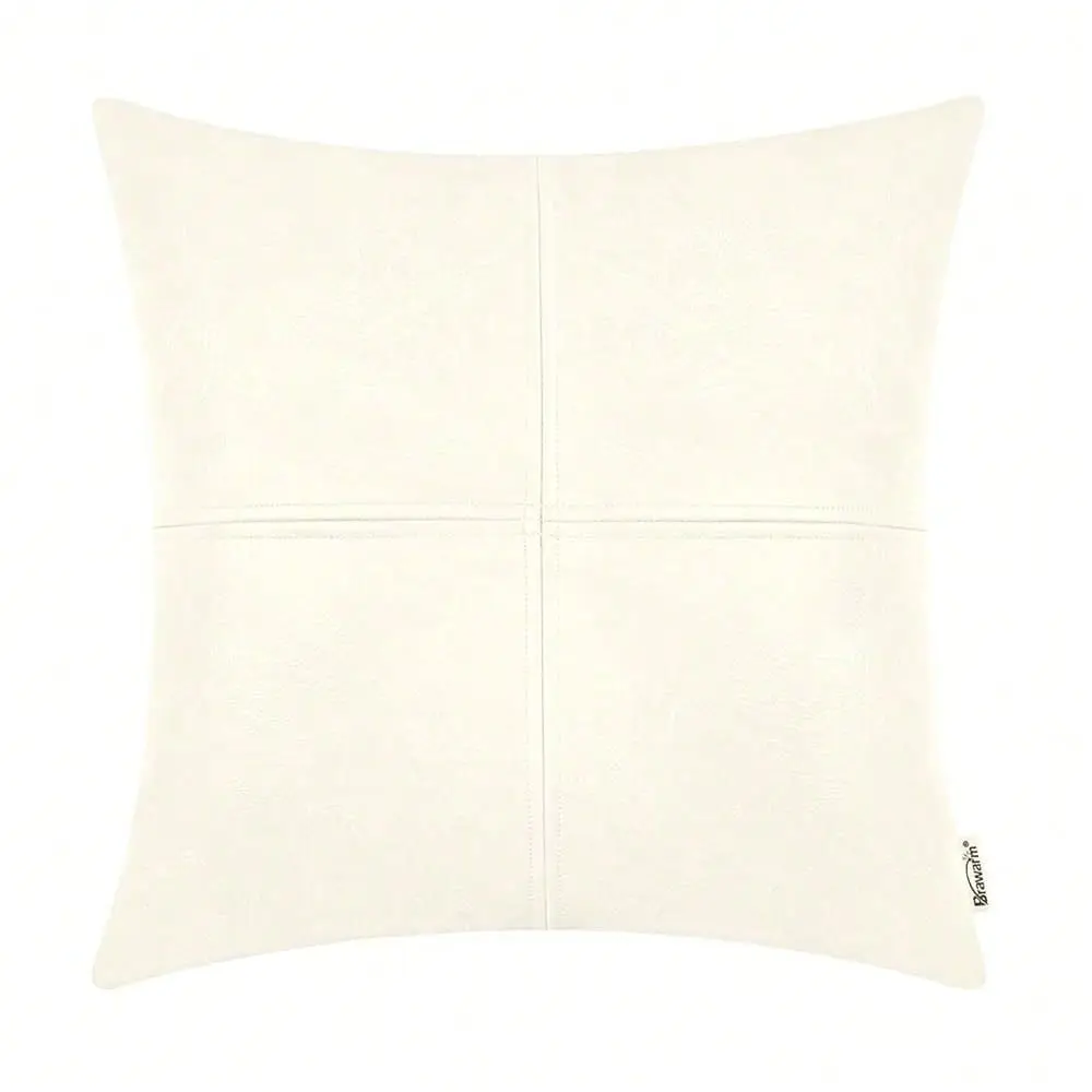 

Faux Leather Throw Pillow Covers 16 X 16 Inches, Cream Leather Pillow Cover, Hand ed Leather Decorative Pillow Cover For