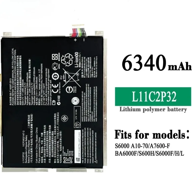 L11C2P32 3.7V 6340mAh Battery for Lenovo IdeaTad S6000 S6000-F S6000-H A7600 A7600-HV A7600-F A10-80 A10-80HC S6000F/H L12D2P31