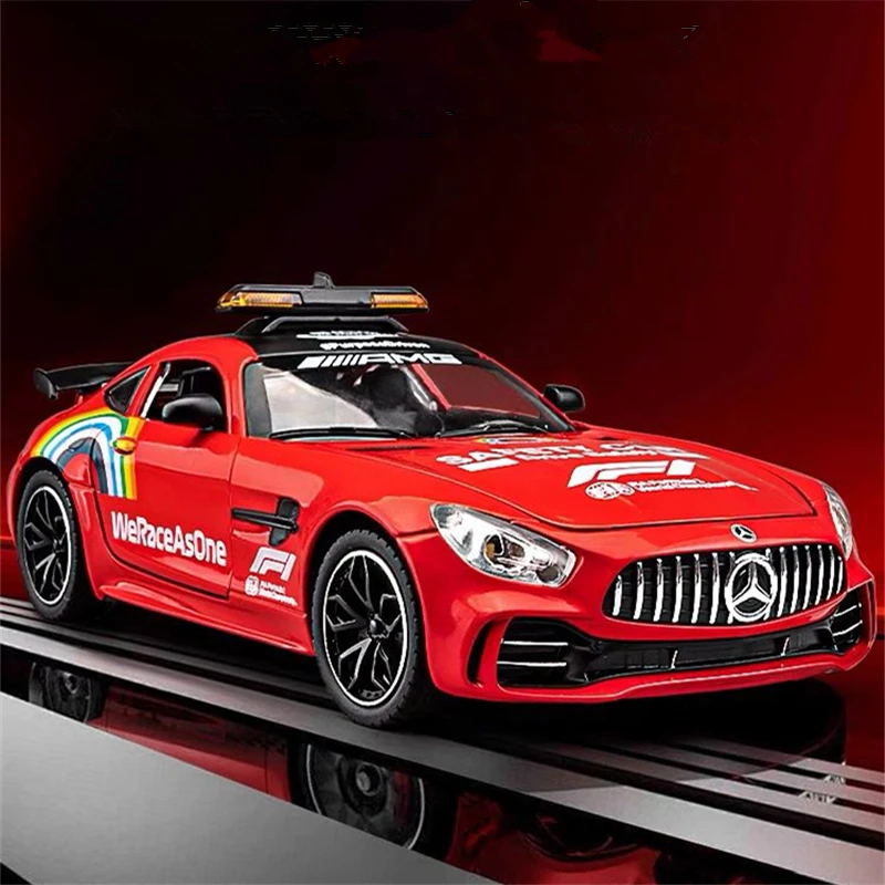 

Модель спортивного автомобиля Mercedes-Benz GT GTR из сплава, масштаб 1:24, литая металлическая модель для гонок и спасательных операций, со звуком и светом, детская игрушка, подарок