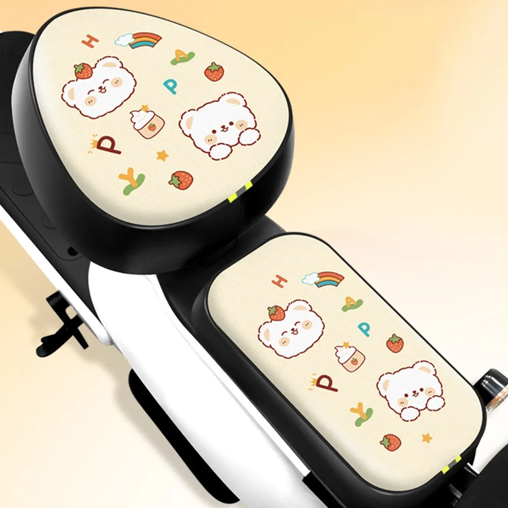 

Милый чехол на сиденье электрического велосипеда из искусственной кожи с героями мультфильмов, водонепроницаемый чехол для подушки мотоцикла, дышащий солнцезащитный чехол для сиденья скутера