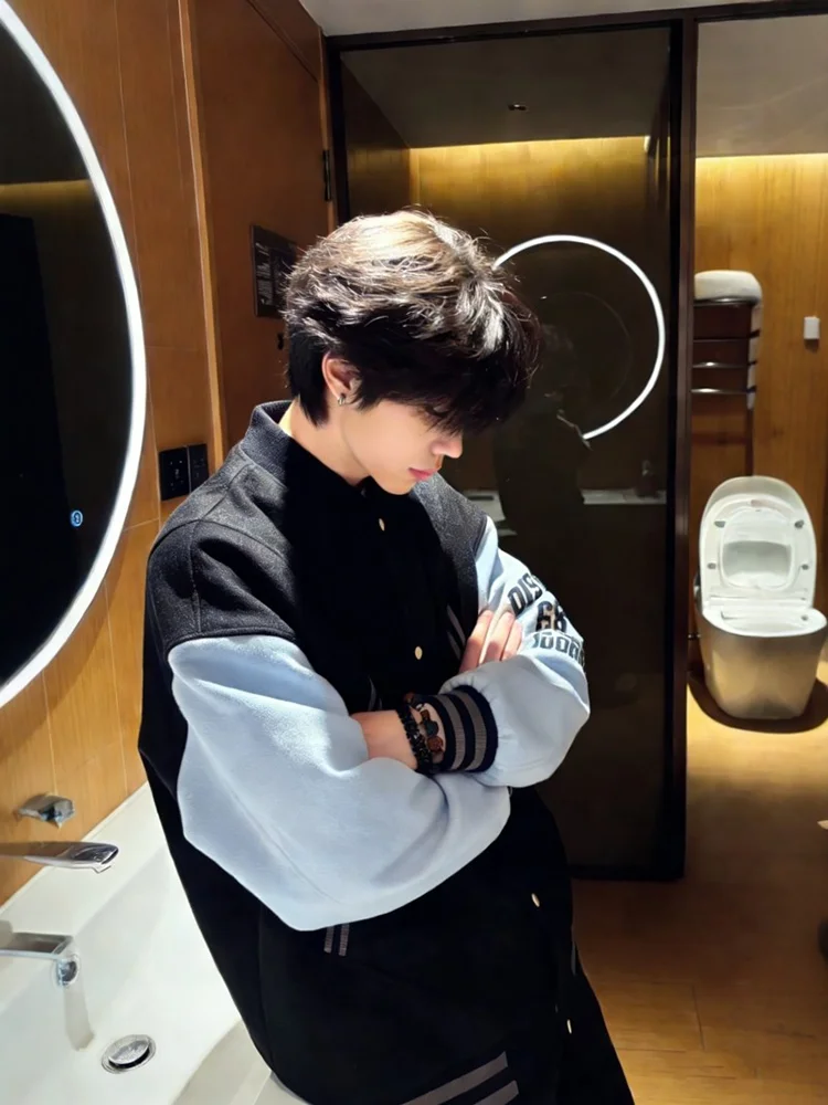 

Cleanfit American Contrast Color Patchwork Baseball Jaet Men's Spring Autumn Sle High Street Couple's Coat Casual Loose Fit