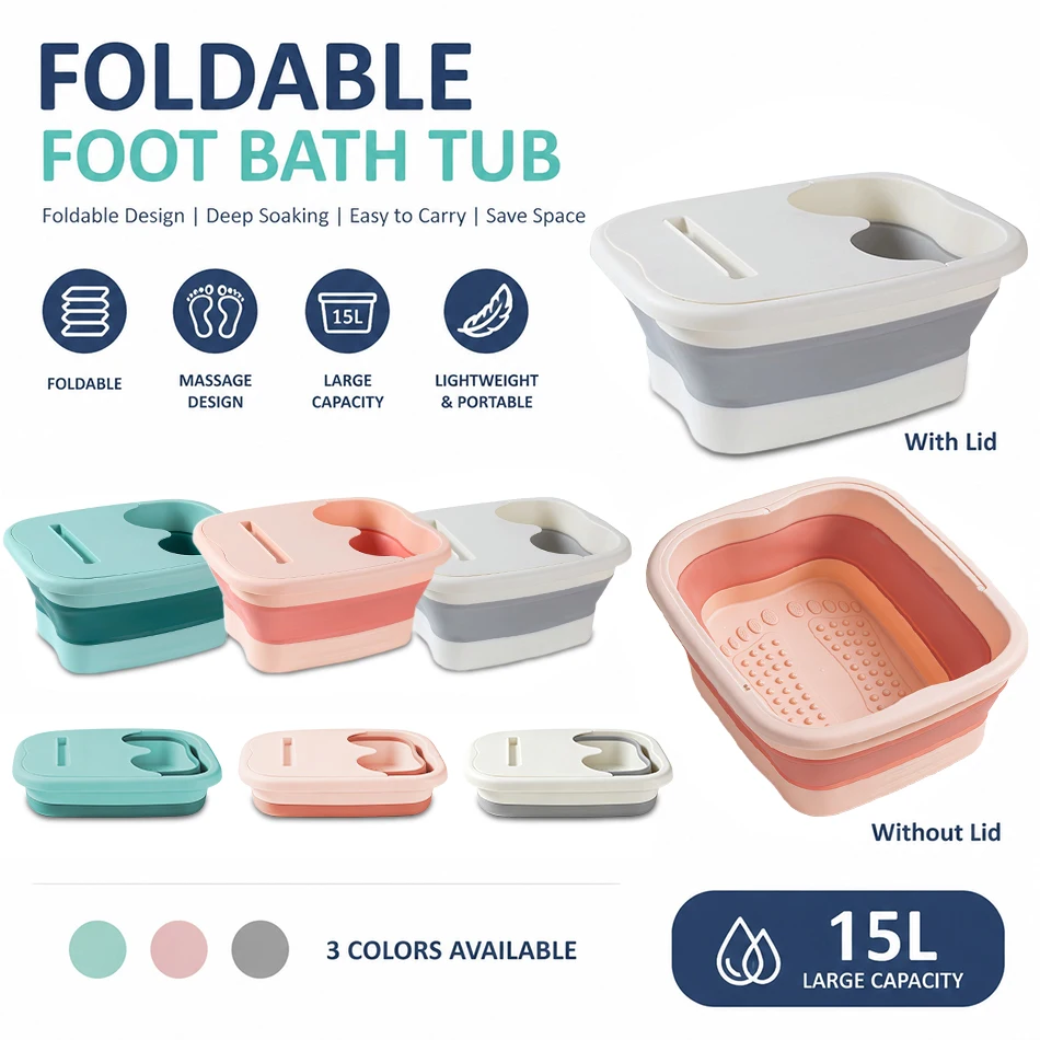 Image of Faltbare Fußbadewanne – tragbares, abgedecktes Becken mit ergonomischem Design, Silikonverdickung, geeignet für Reisen und den Heimgebrauch