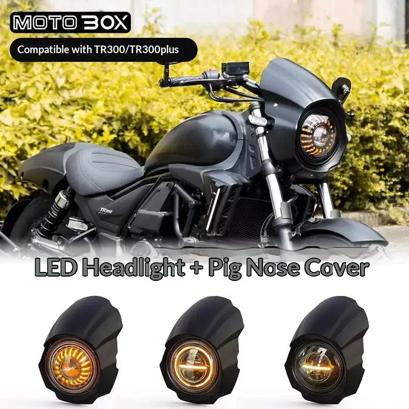 【Premium】For Haojue TR300Plus modified with 7-inch LED headlights, “pig’s head”-shaped lamp covers, chrysanthemum-shaped headlig